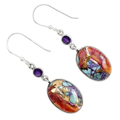 Ювелирные изделия серьги серебро 925 пробы с бирюзой и аметистом оранжевый георгин Kingman E-1002 - Изображение 1 из 4