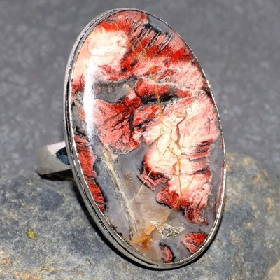 Anillo de jaspe rojo enchapado en plata 925 hecho a mano joyería talla US 9 GW Foto 1 de 3