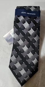 JOHN ASHFORD "Tie" Gray Black Silk GEO 59" NWT - Picture 1 of 7