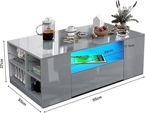 High Gloss Coffee Table, with Storage, Coffee Tables for Living Room, Grey - Picture 1 of 7