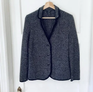 Cárdigan Chaqueta Blazer Talbots 100% Lana Merino Petite M Negro Pecho Único - Imagen 1 de 13