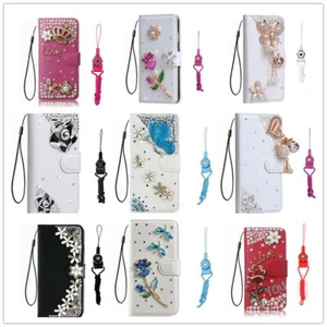 For iPhone/Google Cute Leather Bling Rhinestone Wallet Flip Card Phone Case - Picture 1 of 16