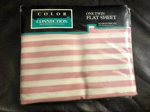 Vintage Westpoint Pepperell Color Connection Twin flat sheet Pink/white Stripe - Picture 1 of 5