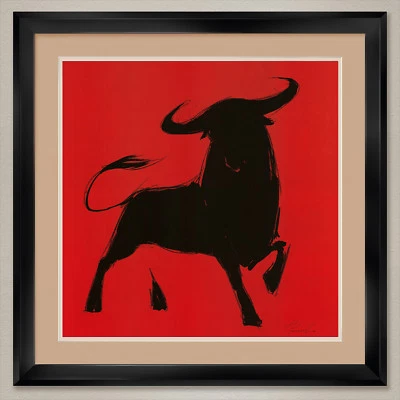 35W"x35H" TORO II de INNA PANASENKO - TORO FURIOSO DOBLE MATE, VIDRIO y MARCO Foto 1 de 4