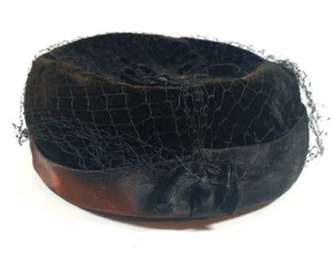 Vintage Women's Pill Box style Hat with Netting by DeWitt Dark Brown Elegant - Picture 1 of 5