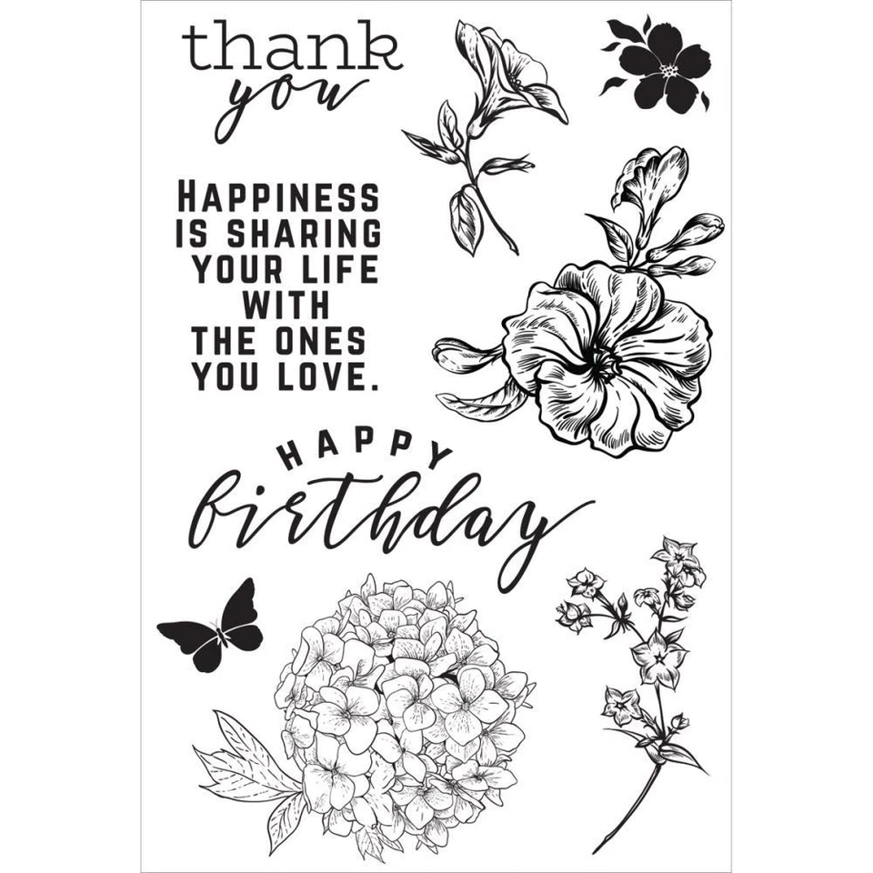 Juego de sellos transparentes Kaisercraft susurro lila CS304 - Feliz cumpleaños gracias Foto 1 de 1