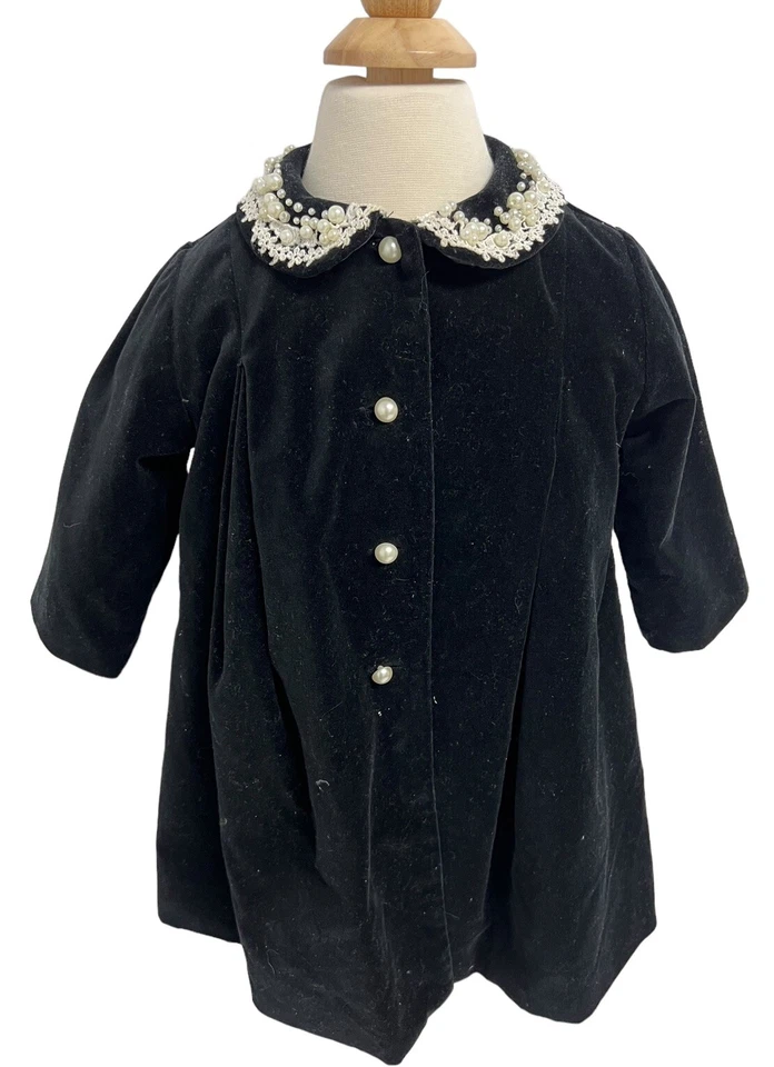 Biscotti Collezioni Bebé Niña Chaqueta Abrigo Terciopelo Negro Talla 18 Meses Foto 1 de 4