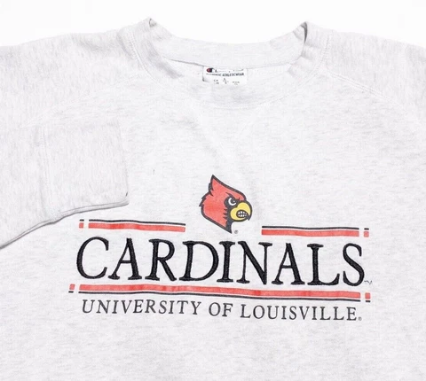 Louisville Cardinals Sweatshirt Men's Large Champion Pullover Crew Light Gray Cover