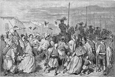 ESPAGNE - TAUROMACHIE: L'ARRIVÉE des PICADORES - Gravure du 19eme (Gustave Doré) - Photo 1/3