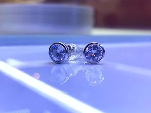 925 Sterling Silver Earrings 5mm / Iced Out Lab Simulated Diamond - Picture 1 of 7