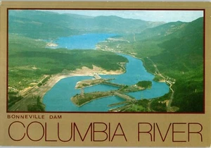 Aerial View Postcard Bonneville Dam Columbia River between Oregon and Washington - Picture 1 of 2