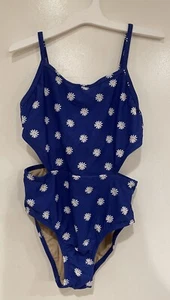 Old Navy Kid Girls Floral Print Adjustable Strap 1-Piece Cut Out Swimsuit Blue 8 - Picture 1 of 6
