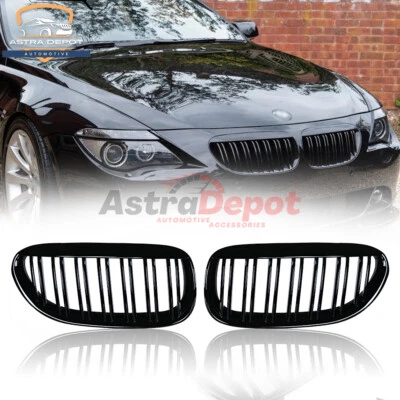 Dual Slat Front Kidney Grill for 04-10 BMW E63 M6 645Ci 650i E64 2DR Gloss Black - Изображение 1 из 4