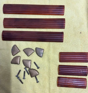 30s Art Deco Waterfall Drawer Pulls Handles set 3 Brass Amber Bakelite Celluloid - Picture 1 of 13