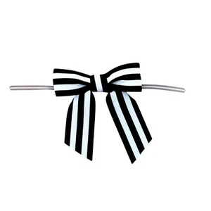 Black & White Striped Pre-Tied Bows - 3" Wide, Set of 12, Gift Basket, Decor - Picture 1 of 7