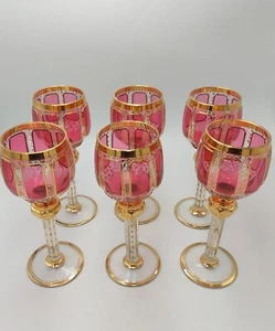 Antique Bohemian Moser Cabochon Cut Art Glass Cranberry Gilt Goblet STUNNING - Zdjęcie 1 z 10