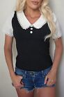 NWT Peter Pan collar Gothic Emo Button Lace top blouse Wednesday M