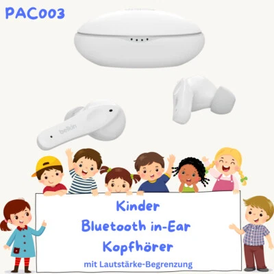 Kinder Kopfhörer Bluetooth 85dB IPX5 Weiß In-Ear mit Mikrofon Belkin PAC003 Nano - Bild 1 von 4