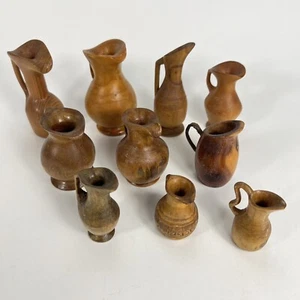 Vintage Hand Carved Wooden Decorative Pitchers Folk Art Miniature USA Lot of 10 - Picture 1 of 17