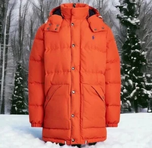 Polo Ralph Lauren Down Insulated Winter Parka Hooded Jacket Orange Men's Size XL - Picture 1 of 17