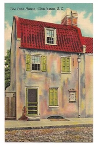 THE PINK HOUSE 17 Chalmers St Tavern  Charleston South Carolina Postcard Linen - Picture 1 of 2