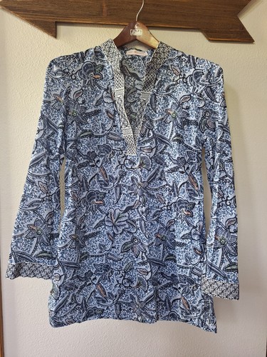 Camicetta tunica Tory Burch primaverile ricamata scollo a V floreale navy zip laterale taglia 8