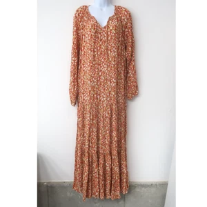 Sonoma Boho Maxi Dress Size Small Orange Floral Long Sleeve Tiered Flowy V Neck - Picture 1 of 10