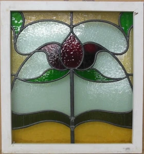 PRETTY FLORAL OLD ENGLISH LEADED STAINED GLASS WINDOW 18 1/4" x 20" - Picture 1 of 3