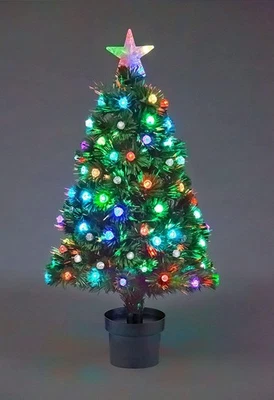 SHATCHI Christmas Tree Pre-Lit Green Fiber Optic LED Lights Xmas Home Festive Decor 2FT
