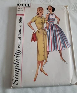 1950s Vtg Simplicity Sew Pattern 2111 Misses Dress Sz 11 Full, Slim Skirt, uncut - Picture 1 of 2
