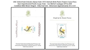 UAE United Arab Emirates Ajman 1971 Birds Flowers Fauna Flora - Rare Proof MNH - Picture 1 of 3