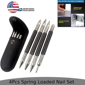 4-Pack Spring-Loaded Nail Set - Hammerless Punch Tool for Trim and Carpentry - Picture 1 of 24