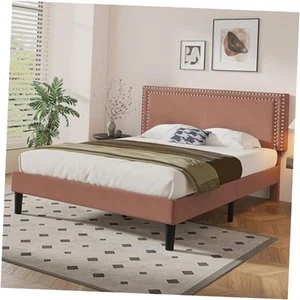 Marco de cama tamaño con plataforma de café queen tapizado en altura ajustable cama - Imagen 1 de 8