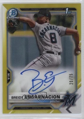2021 Bowman Chrome Prospects Yellow Refractor /75 Breidy Encarnacion Auto - Image 1 of 2
