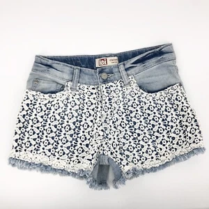 LEI Girls Size 10 Lace Front Crochet Denim Adjustable Waist Short Shorts - Picture 1 of 6