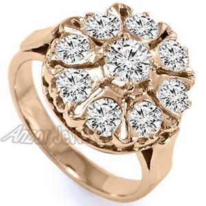 14K Solid Rose Gold Genuine Diamond Ring Russian Jewelry