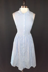 JONES NEW YORK Size 12 A-Line Dress Blue White Stripes Sleeveless Pockets Cotton - Picture 1 of 4