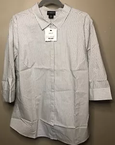 LIZ CLAIBORNE CAREER Women's Striped 3/4 Sleeve Button Down Shirt Size XXLT New - Picture 1 of 15