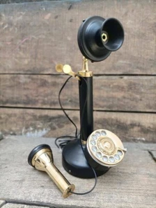 Telefon Kerzenständer Vintage Festnetz Messing Telefon Antik Dreh Wählscheibe für Schreibtisch - Bild 1 von 4
