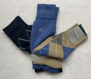 Calcetines para hombre Perry Ellis 3 piezas con patrones blues arcila/acanalada/diamante nuevos con etiquetas envío gratuito - Imagen 1 de 2