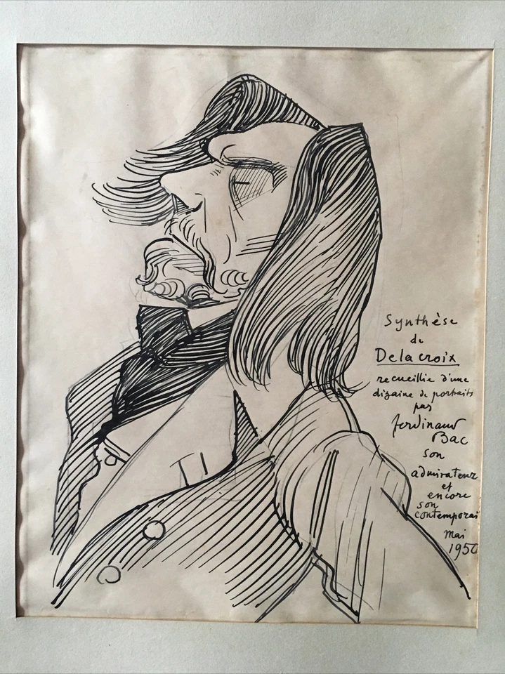 Ferdinand Bac (1859-1952) « Eugène Delacroix » dessin original 1950,signé - Photo 1/4