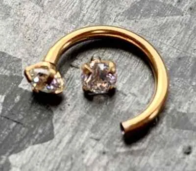 1pc Prong Set Gems Circular Barbell Horseshoe Lip Nipple Septum Ring 16g - Image 1 of 3