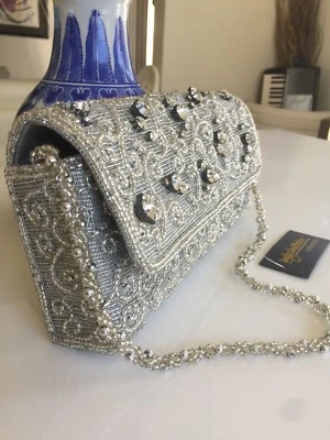 Nuevo Bolso de Mano Convertible INGE CHRISTOPHER Cuentas y Estrás Plateado Metálico Foto 1 de 4