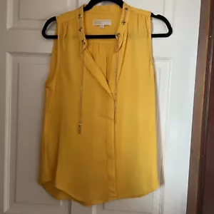 Michael Kors Yellow Sleeveless Gold Chain Logo Blouse Summer Top Size Small - Picture 1 of 15