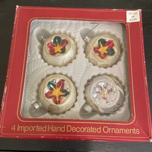 4 Vtg 1990 Indent Glass Ornaments Bradford Novelty Christmas Trimmeries Mexico - Picture 1 of 13
