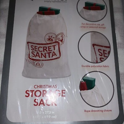 Whitmor Christmas Storage Sack - Fabric Drawstring Secret Santa 27.5 x 19.5 inch - Image 1 of 2