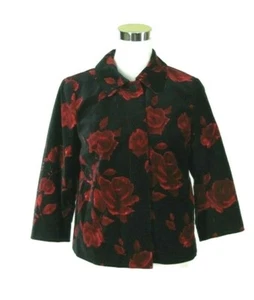 Talbots Blazer Sz 6P 6 Petite Velvet Black Red Floral Jacket Holiday NWOT - Picture 1 of 7