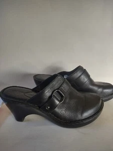 Born Shoes W's 11 Clogs Slip On Blk Leather Mules Comfort Karley Buckle Pre Owne - Picture 1 of 12