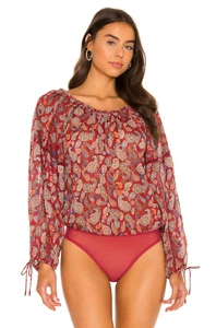 Intimate Free People roter Body Paisleymuster transparente Ärmel Bluse M = 8/10 - Bild 1 von 18
