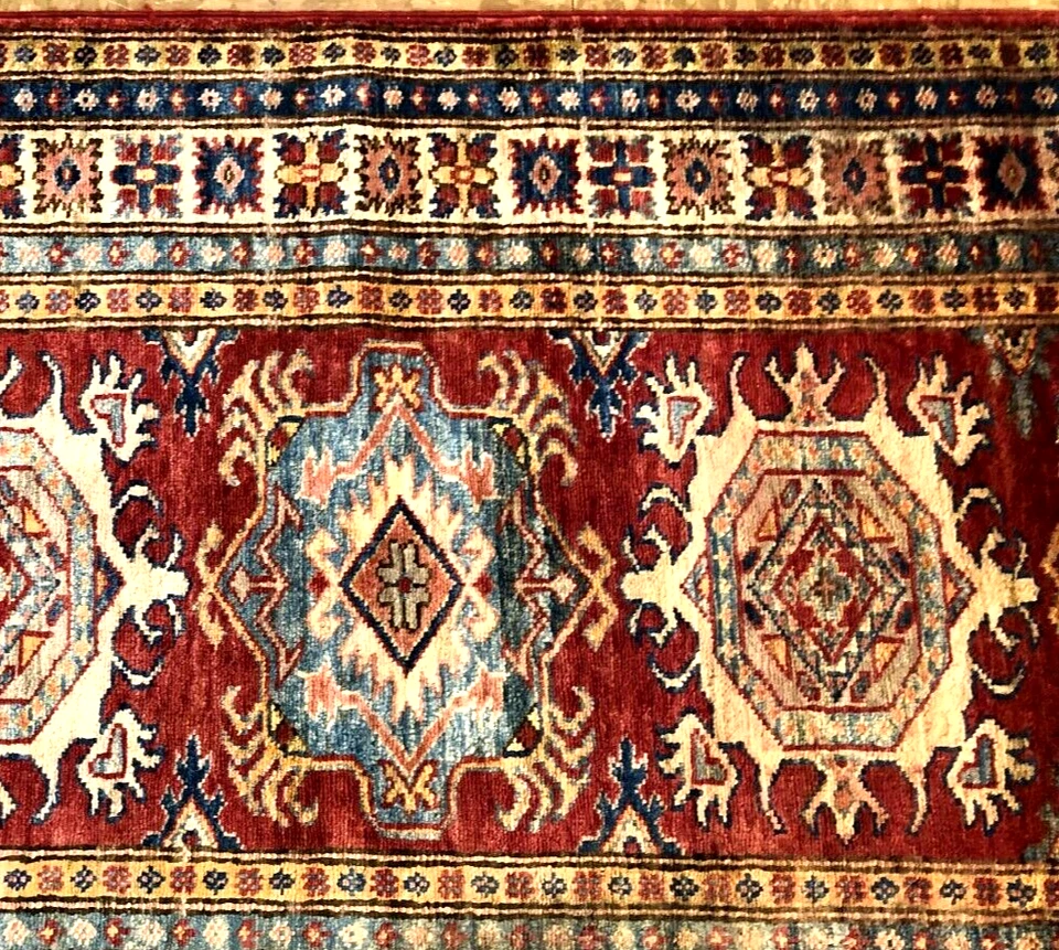Hand-knotted 2'8" x 9'9" Super-Kazak, 100% handspan Wool Rug #145753HN - Image 1 of 4